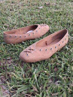 Time and Tru Sand Faux Suede Corset Ballet Flats